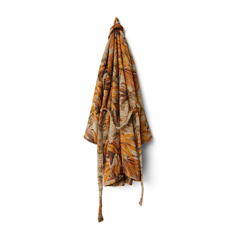 HKLIVING Palmae Bathrobe – Tropical Jacquard Cotton Housecoat (2 Sizes)