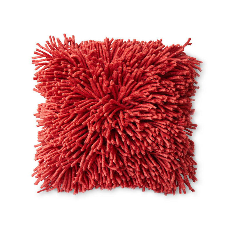 HKLIVING rugged woollen square cushion in cherry red, 50x50cm, shaggy high pile texture (including filler)
