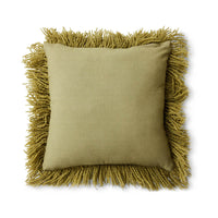 Olive green fluffy wool cushion rear view, textured square scatter cushion 50x50cm by HKLIVING
