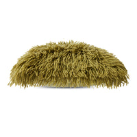 Olive green fluffy wool cushion side view, textured square scatter cushion 50x50cm by HKLIVING
