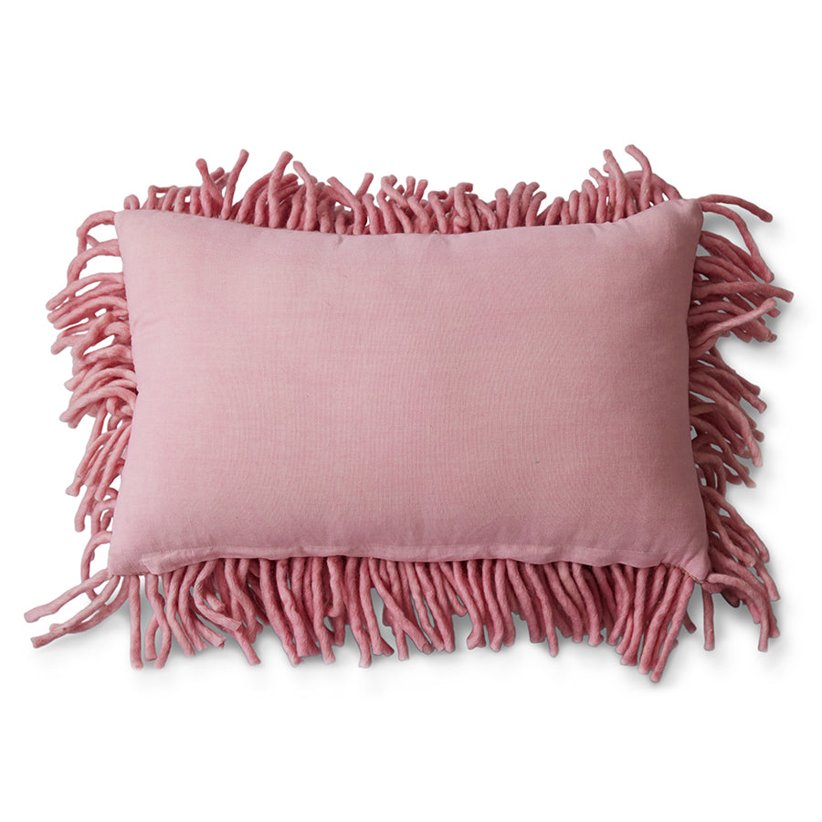 HKLIVING pink rugged wool-cotton cushion 60x40cm, back view of rectangular cushion
