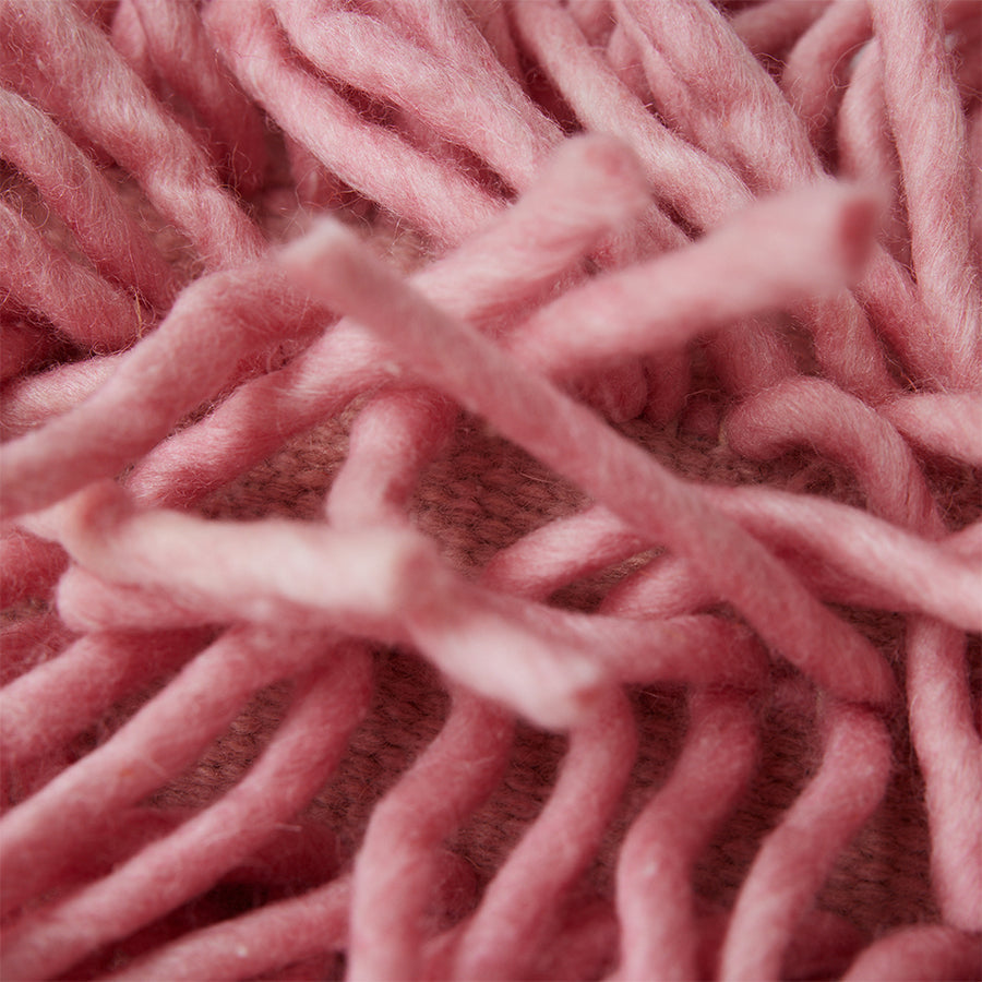 HKLIVING pink rugged woollen cushion 60x40cm, close-up of shaggy high pile texture
