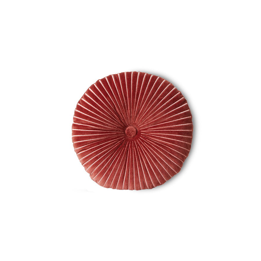 HKLIVING Round Burgundy Cotton Velvet Ripple Cushion - Red (35x10x35cm)