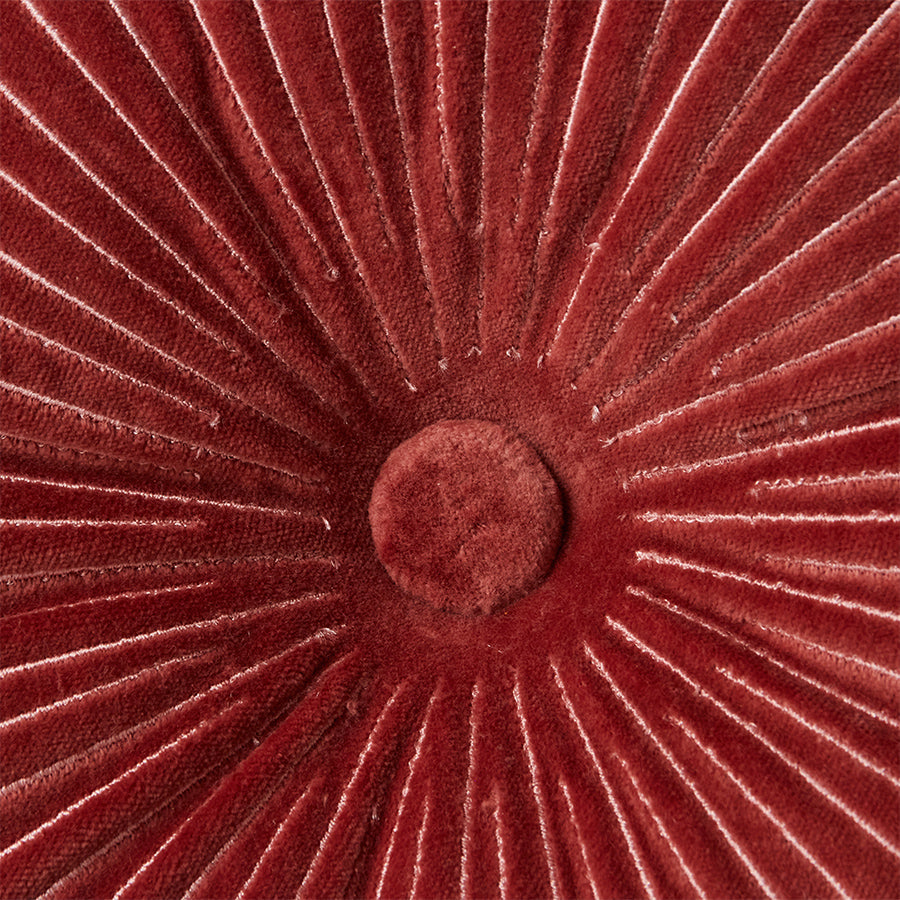 HKLIVING Round Burgundy Cotton Velvet Ripple Cushion - Red (35x10x35cm)