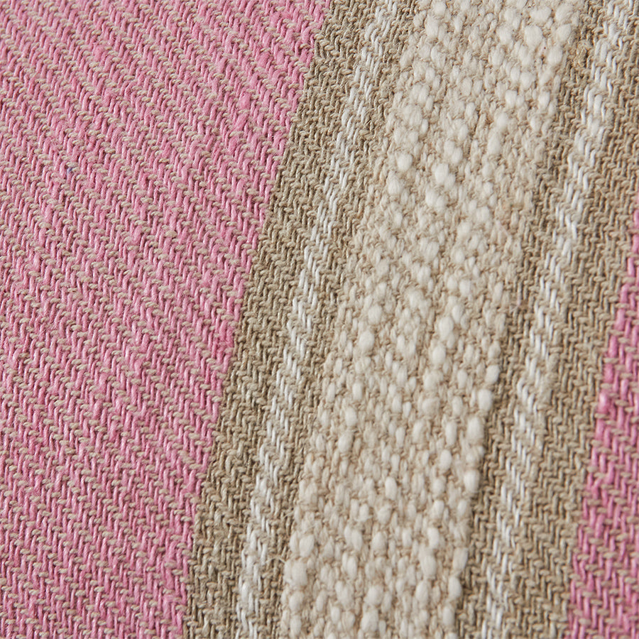 HKLIVING woven striped cushion in blush pink, angled view showing full front pattern and shape

