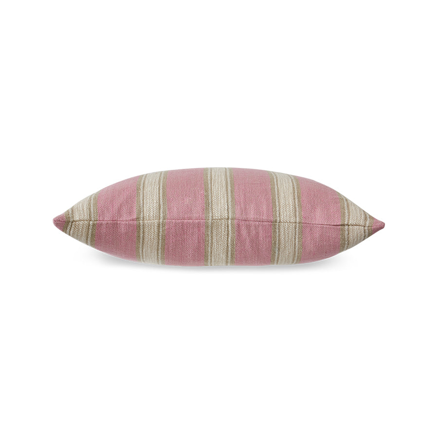 HKLIVING blush and cream striped cushion 60x40cm, styled in a calm neutral living room setting
