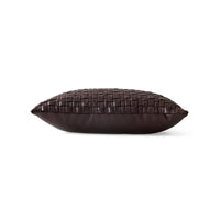 Side profile of chocolate brown woven faux leather cushion