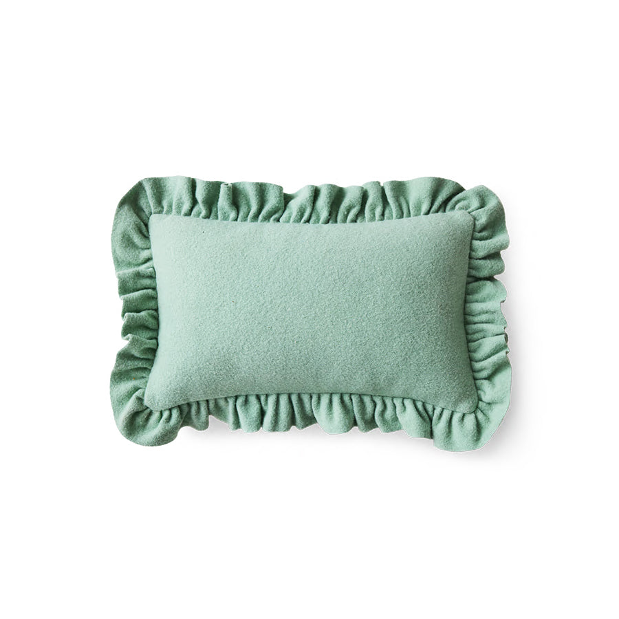 HKLIVING mint felt cushion with ruffled edge on white background, front view