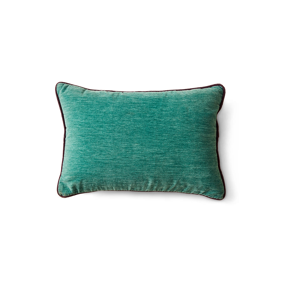 Front view of deep sea turquoise velvet cushion on white background