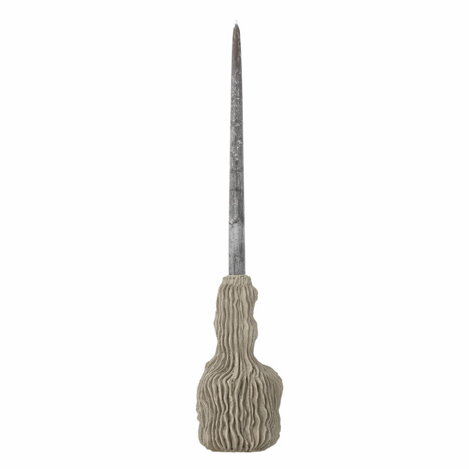 Textured grey candlestick inspired by natural shapes