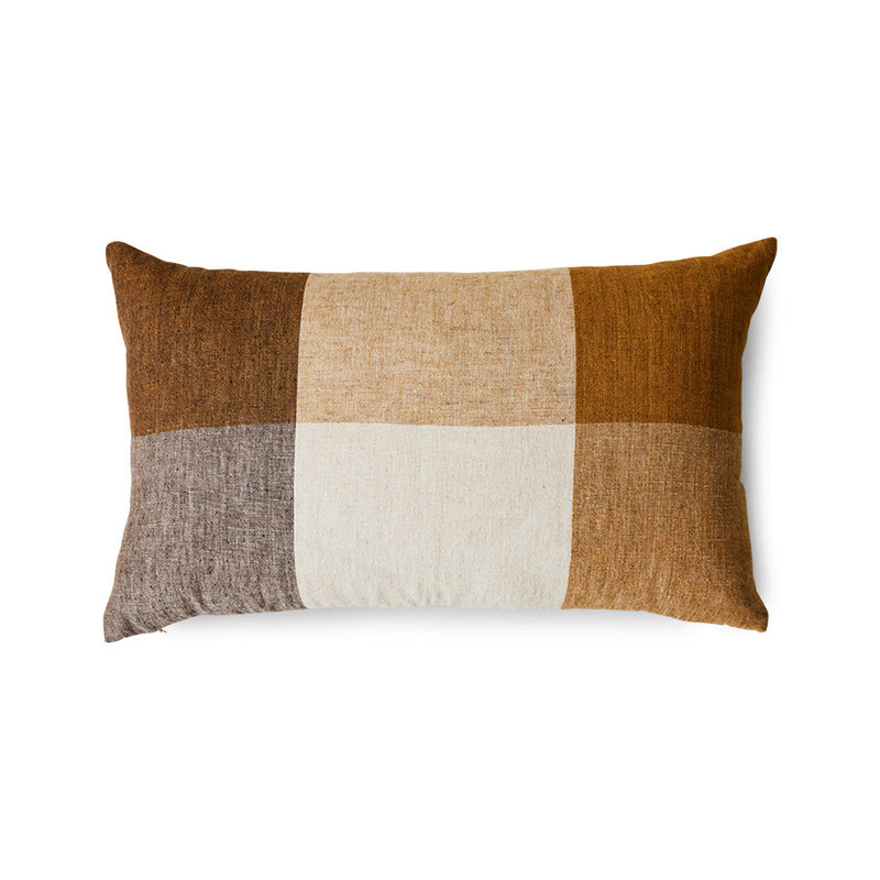 Checkered HKLIVING cushion with brown, beige, and gray squares on a white background