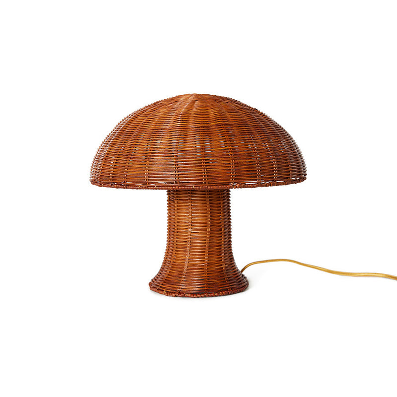 HKLIVING rattan mushroom table lamp in natural honey brown with a matching cable