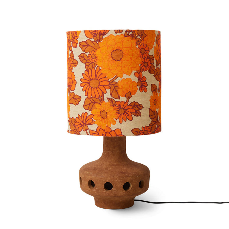 mud terracotta lamp base by HKLIVING styled with patterned shade for earthy statement lighting