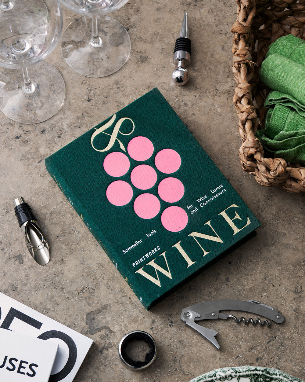 Wine Tools box styled with corkscrew and glasses