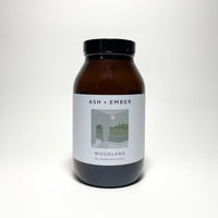 Woodland Bath Soak by Ash + Ember in 500g glass jar with grounding forest scent