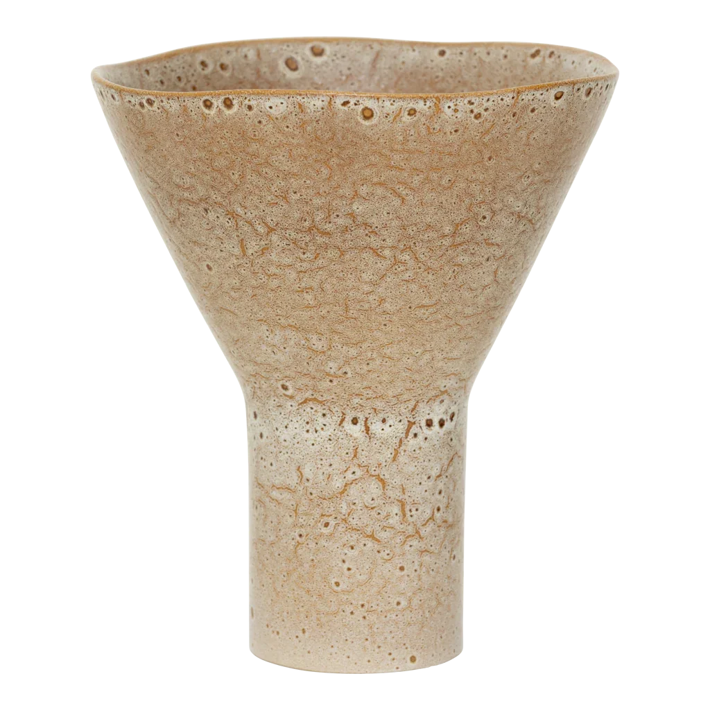 Yaro funnel-shaped vase in sand beige crackle glaze by Urban Nature Culture