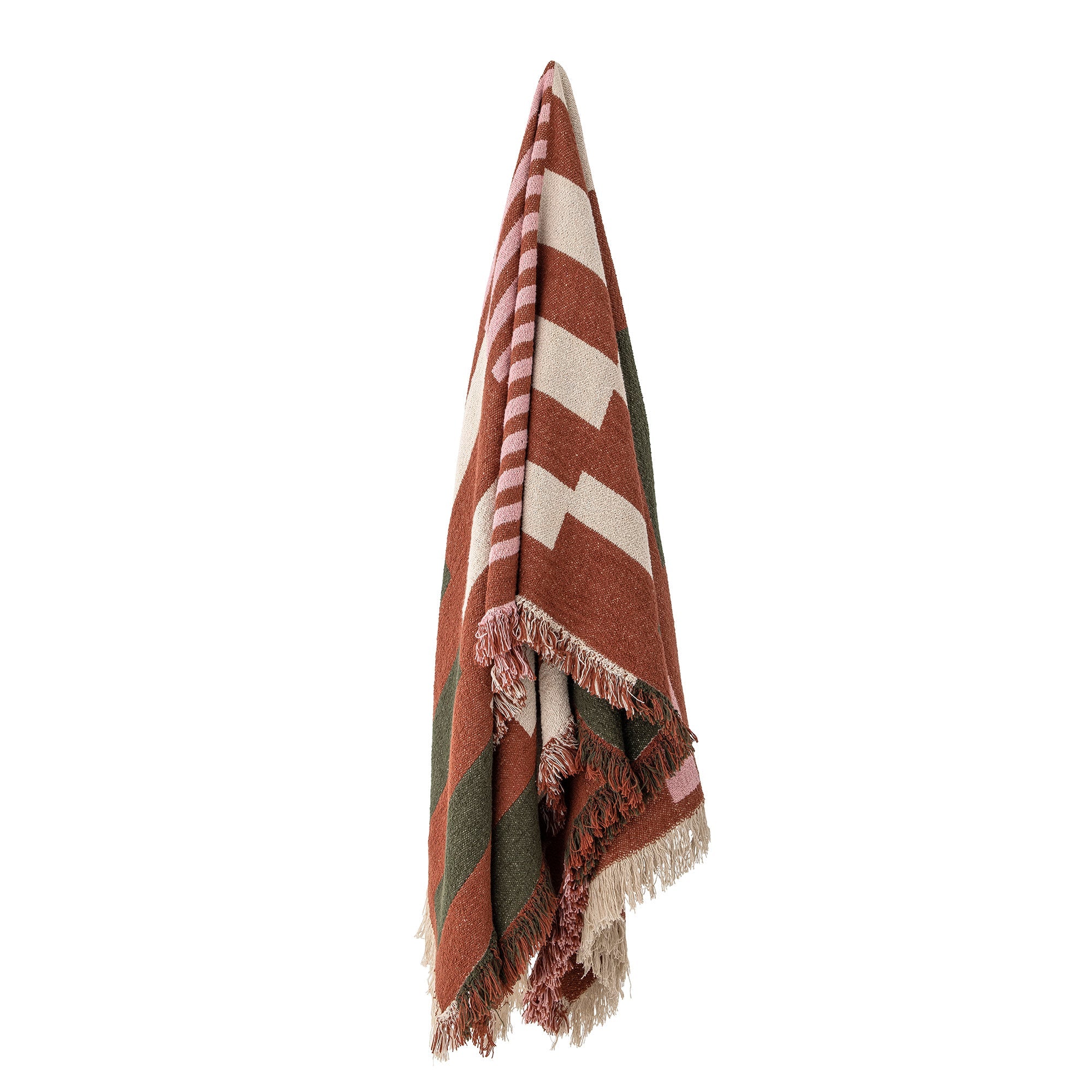 york recycled cotton throw hanging to show pattern and drape