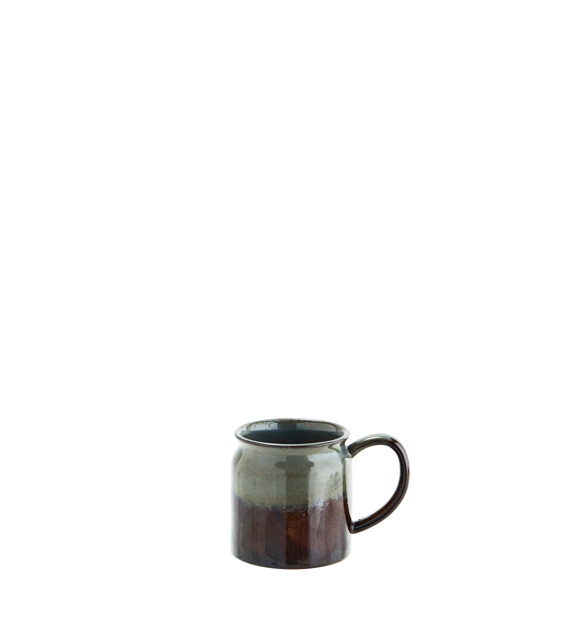 artisan stoneware mug in green blue and brown glaze, 8x8cm
