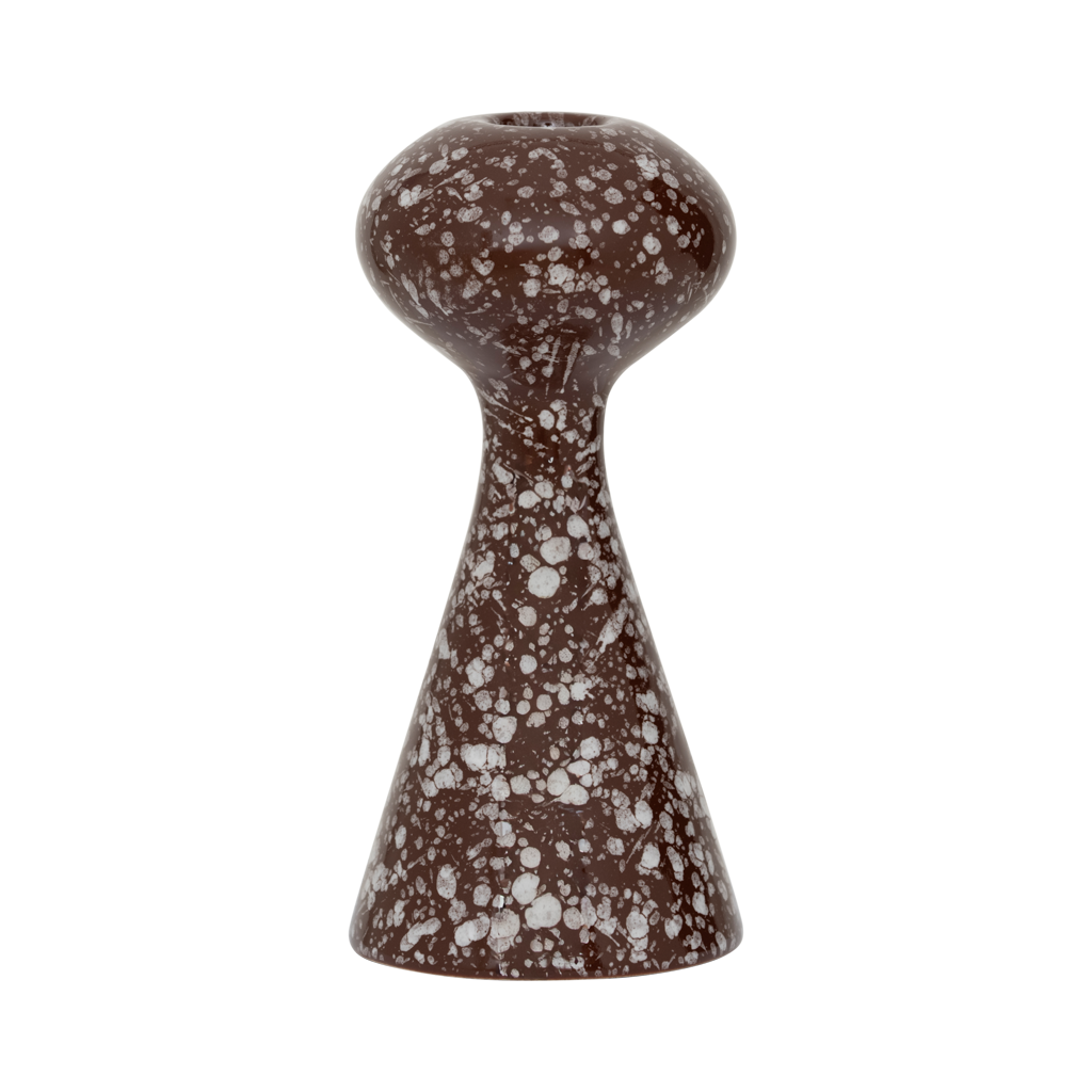 Zaria hourglass candlestick in glossy chocolate speckle by Urban Nature Culture