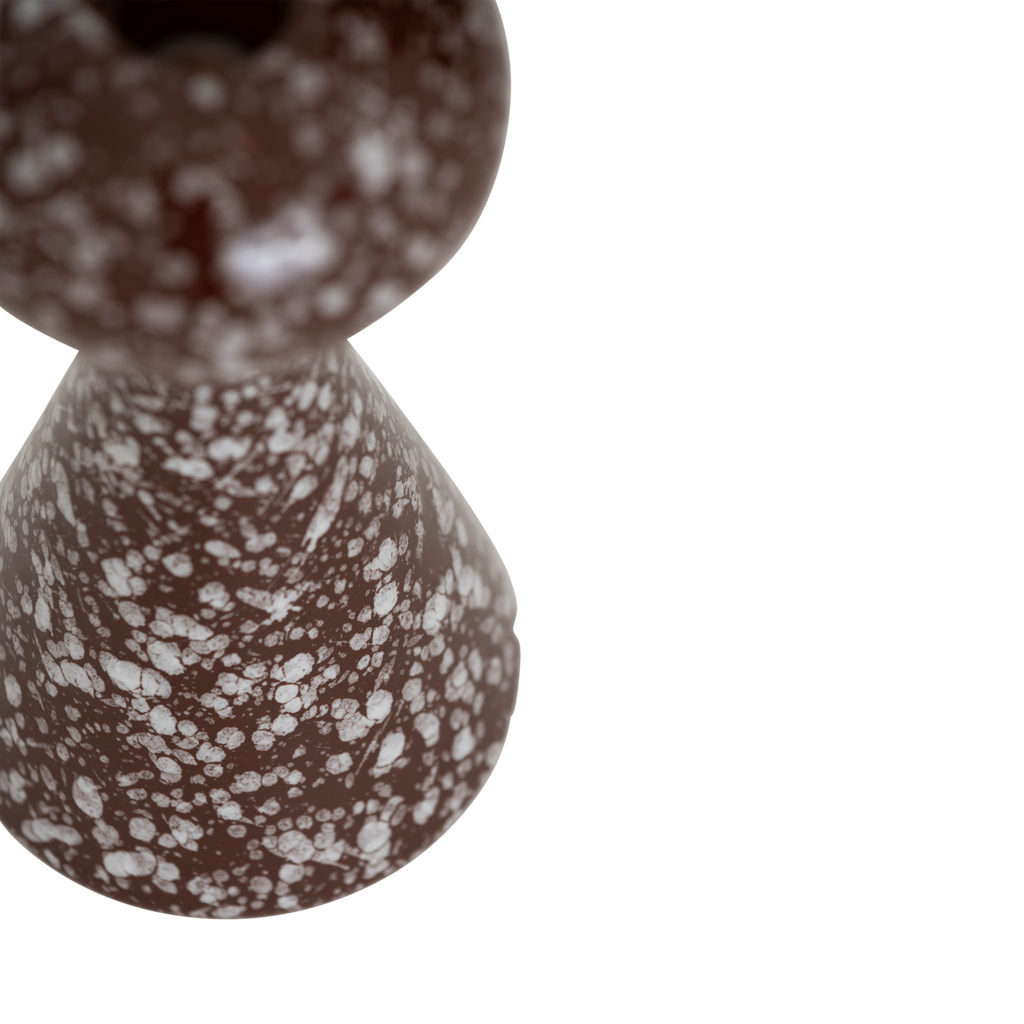 Close-up of the speckled chocolate reactive glaze on the Zaria candle holder