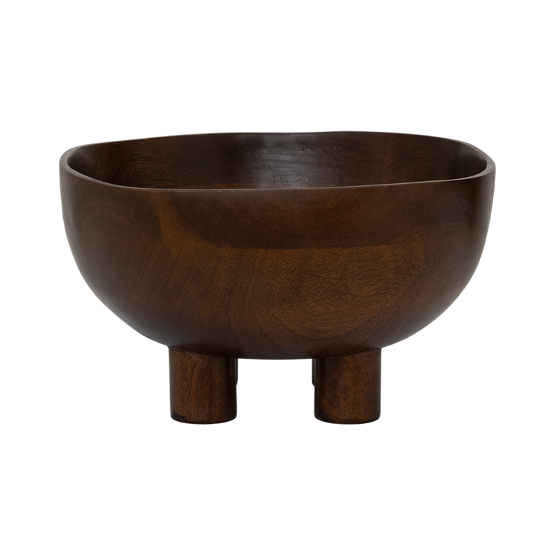 Zeno hand-carved mango wood bowl on four feet, in dark brown by Urban Nature Culture